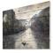 Designart - Mountain River with Fog and Rain - Modern Seascape Print on Natural Pine Wood